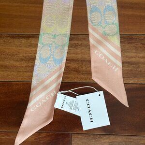 COACH SIGNATURE RAINBOW PRINT SILK SKINNY SCARF:NWT RAINBOW CDL17